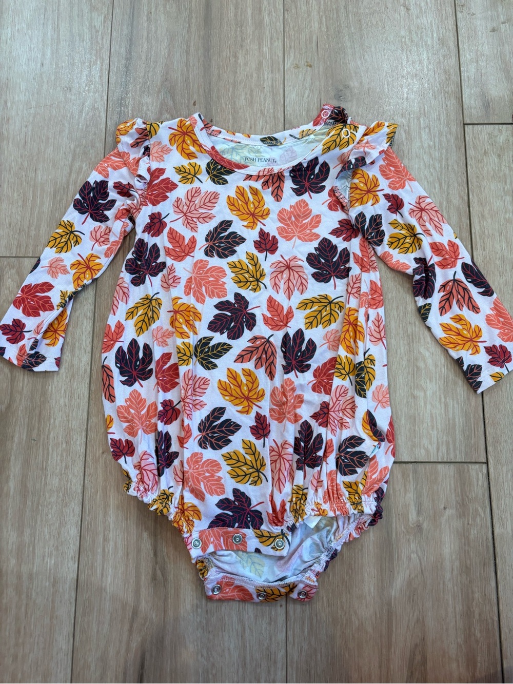 Posh Peanut Autumn Leaf Print Baby Pajama romper